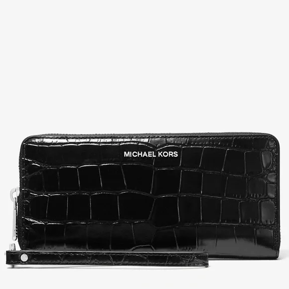 Michael Kors Jet Set Travel Metallic Crocodile Embossed Leather Continental Wall - Picture 4 of 16